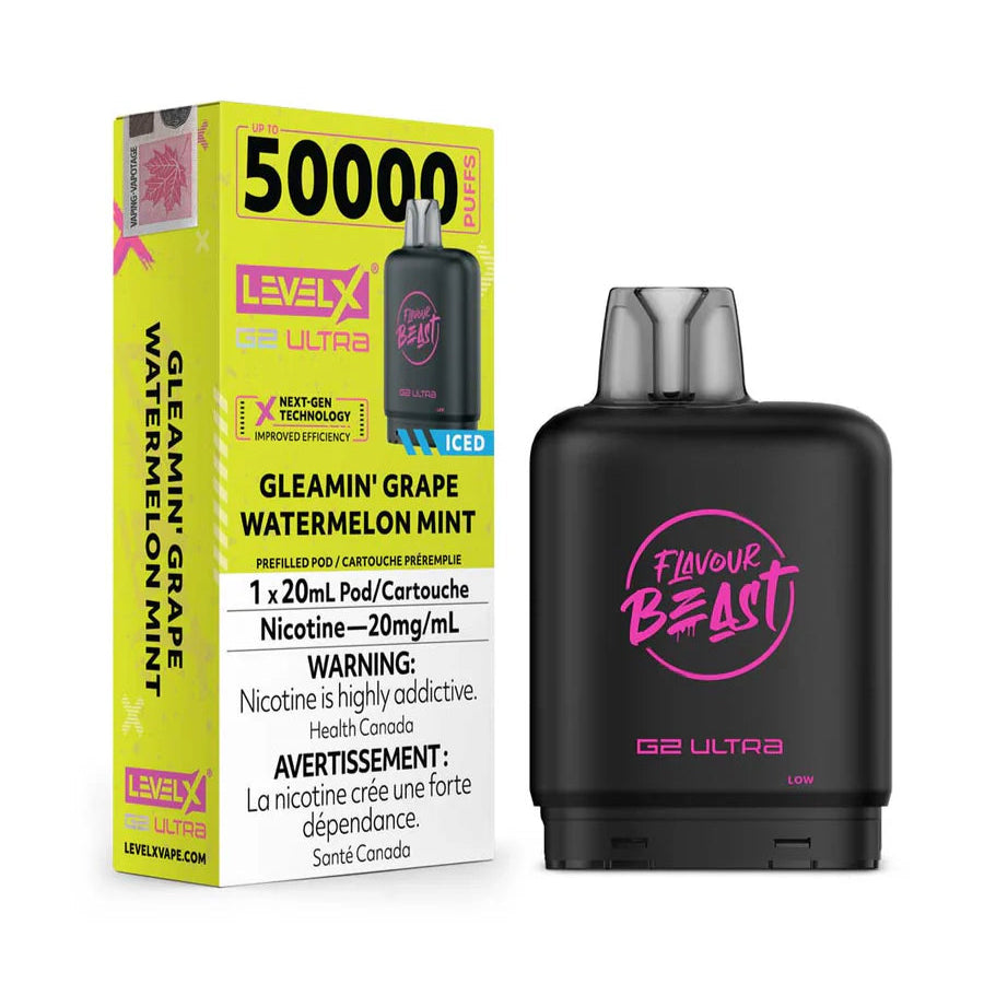 Flavour Beast Level X G2 Ultra 50k - Gleamin' Grape Watermelon Mint Iced