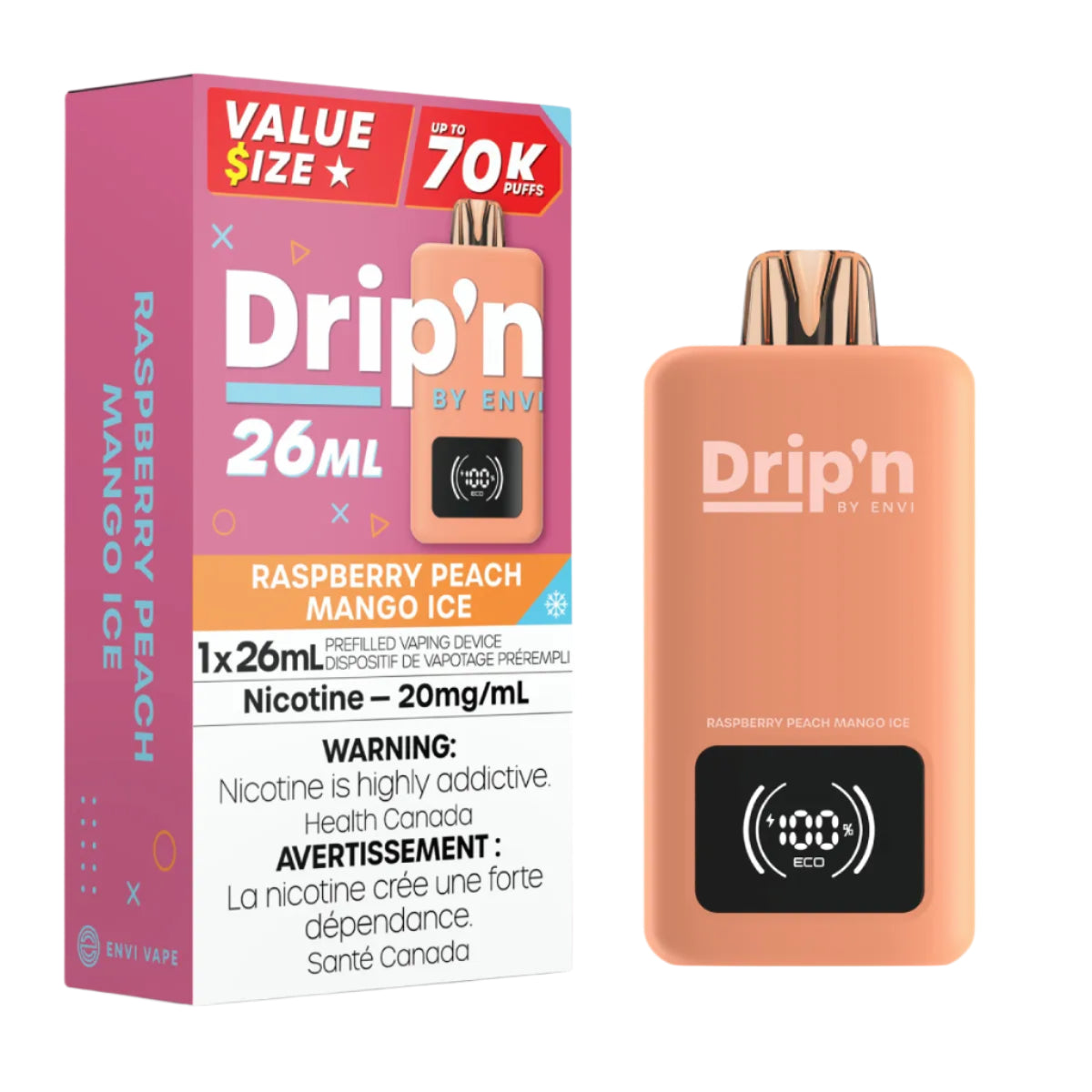 Drip'n 26ML 70k - Raspberry Peach Mango Ice