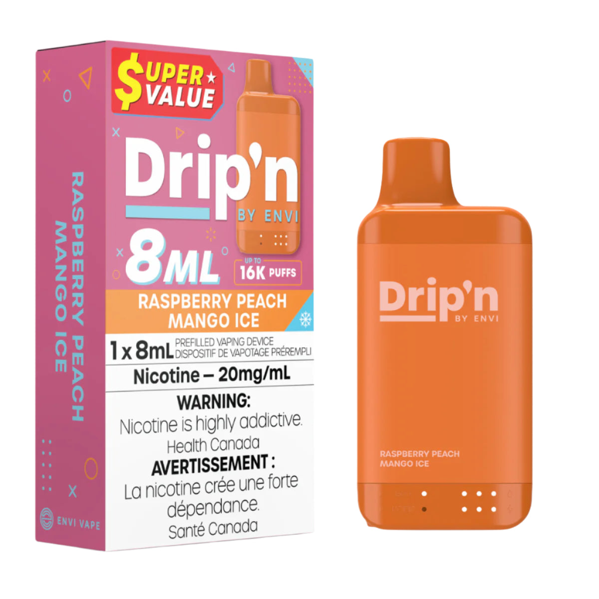 Drip'n 8ML 16k - Raspberry Peach Mango Ice