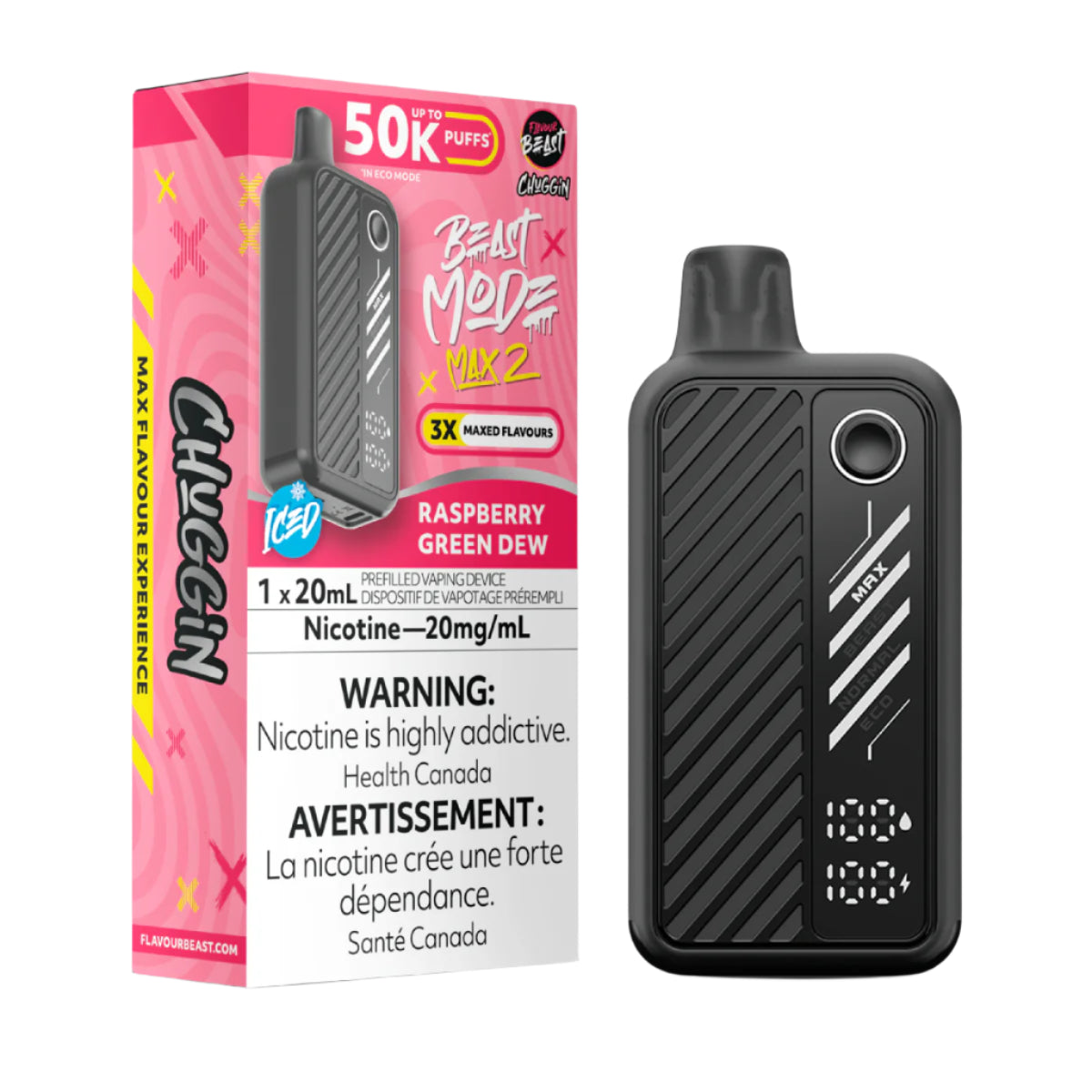Flavour Beast Beast Mode Max 2 50k - Chuggin' Raspberry Green Dew Iced