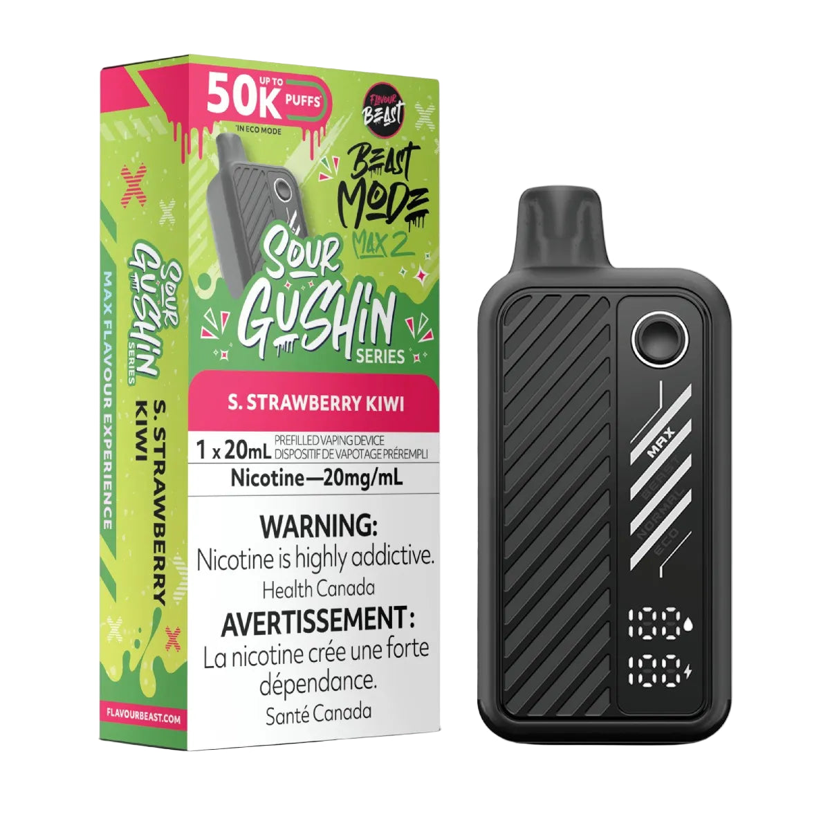 Flavour Beast Beast Mode Max 2 50k - Sour Gushin S. Strawberry Kiwi