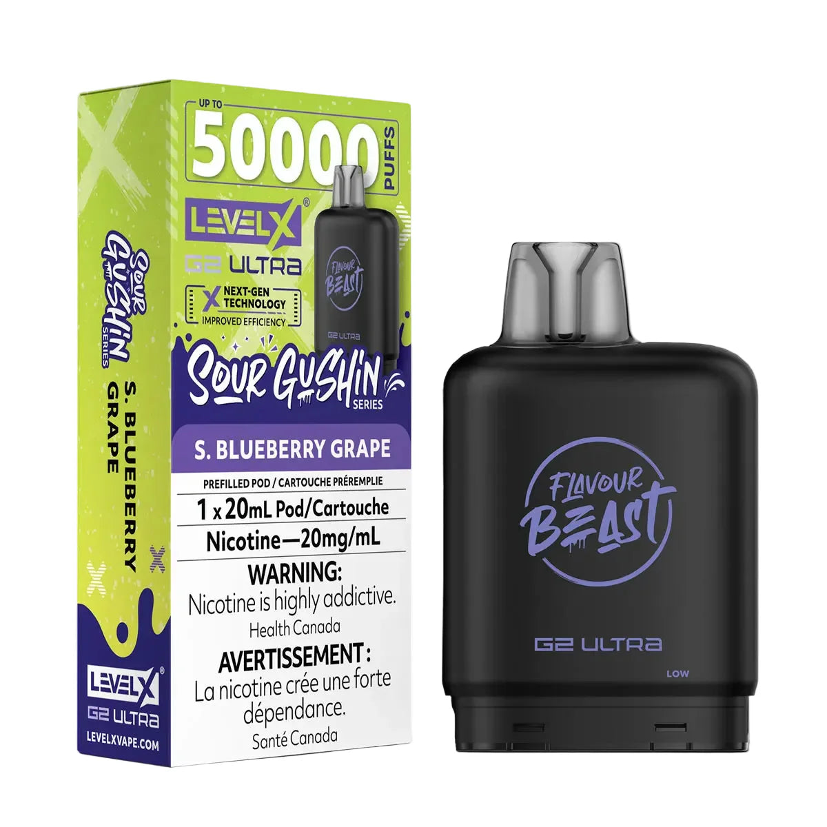 Flavour Beast Level X G2 Ultra 50k - Sour Gushin S. Blueberry Grape