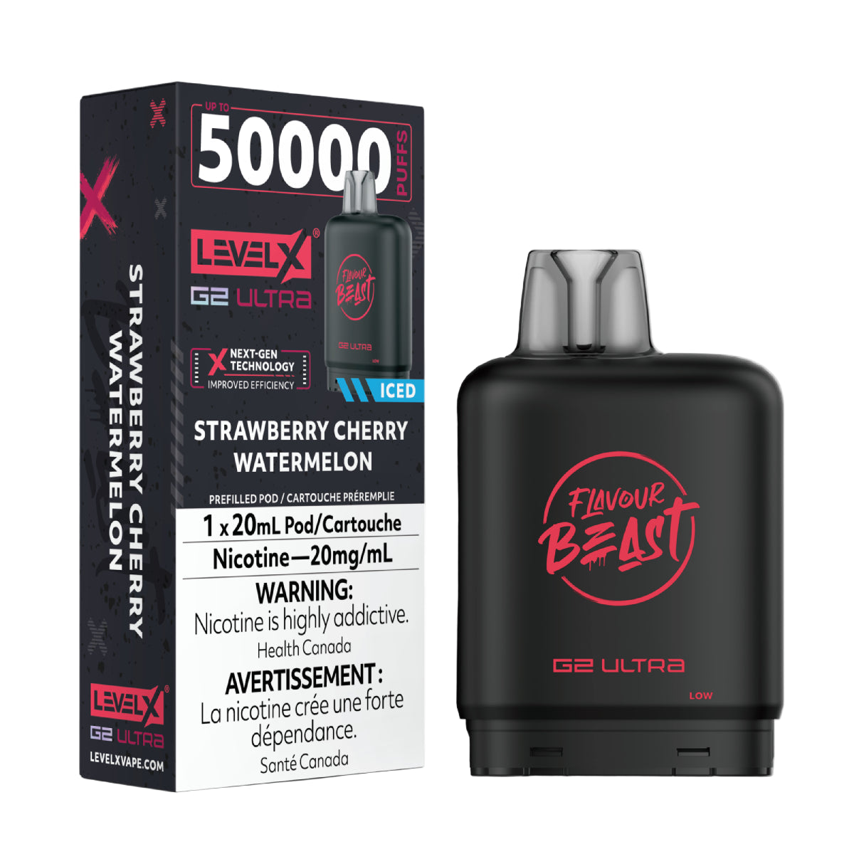 Flavour Beast Level X G2 Ultra 50k - Strawberry Cherry Watermelon Iced
