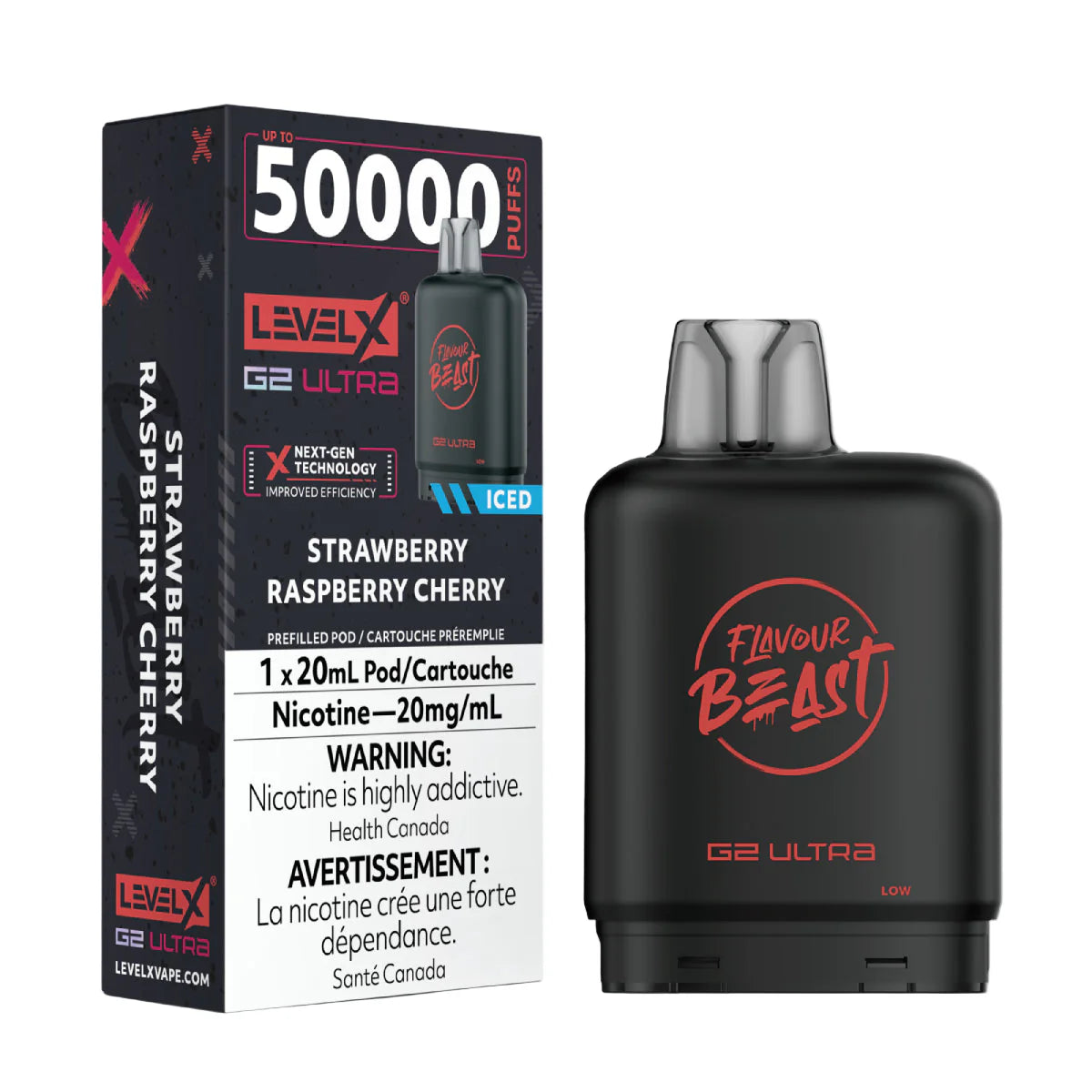 Flavour Beast Level X G2 Ultra 50k - Strawberry Raspberry Cherry Iced