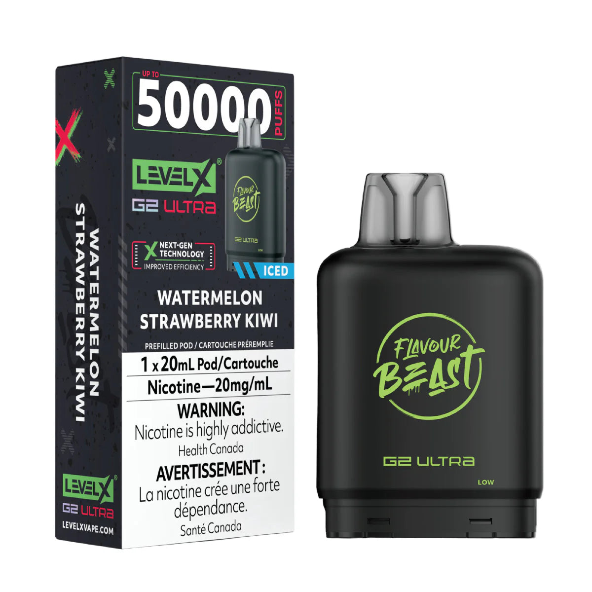 Flavour Beast Level X G2 Ultra 50k - Watermelon Strawberry Kiwi Iced