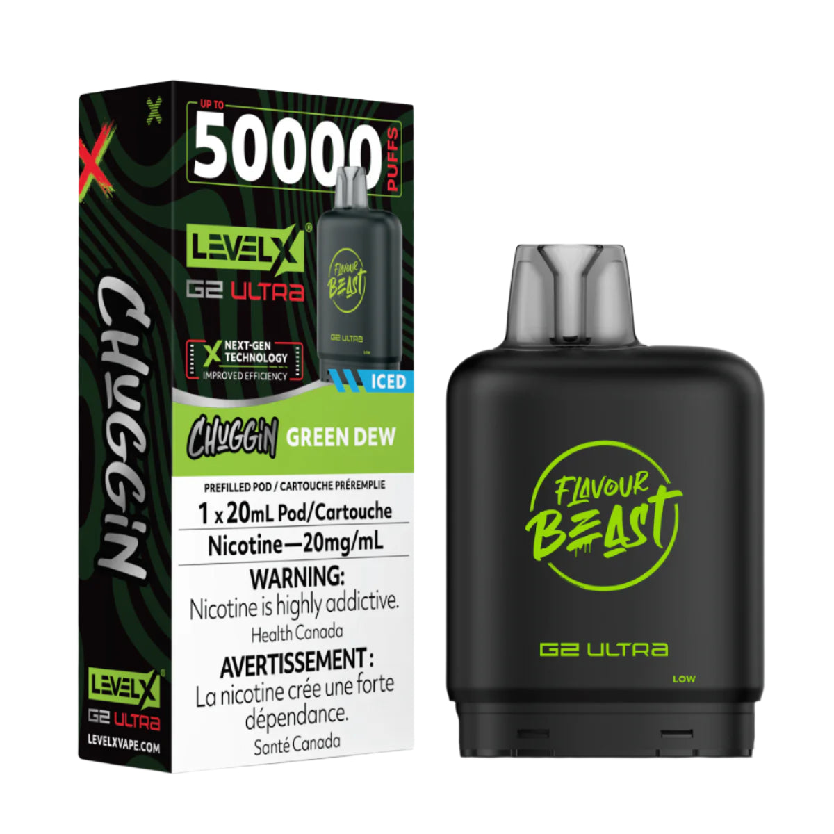 Flavour Beast Level X G2 Ultra 50k - Chuggin' Green Dew Iced