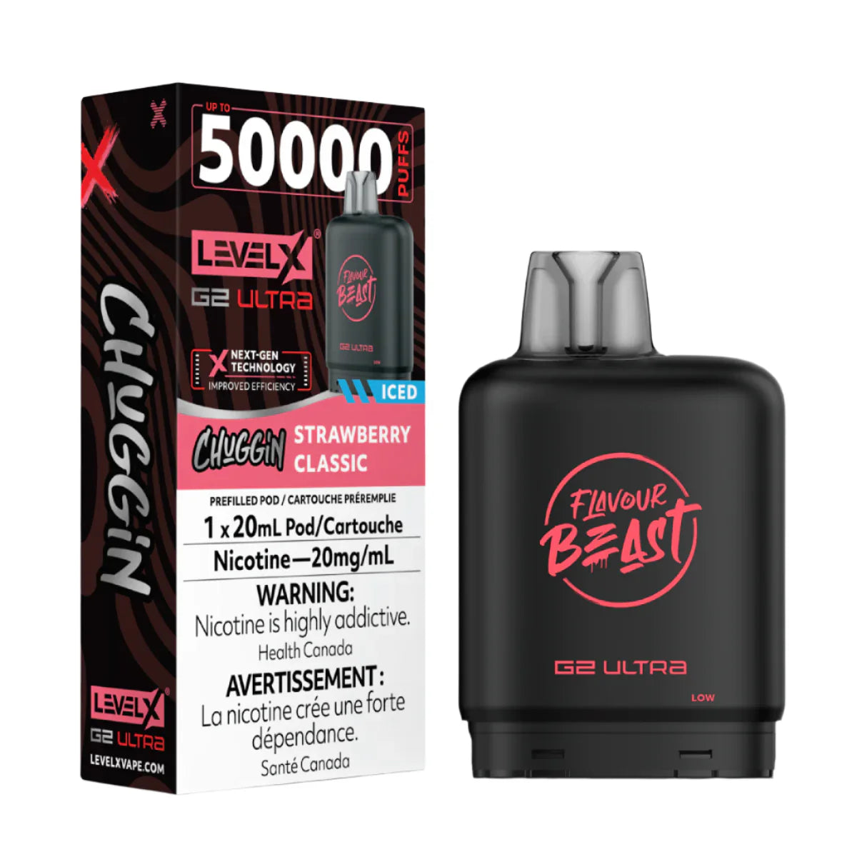 Flavour Beast Level X G2 Ultra 50k - Chuggin' Strawberry Classic Iced (PROV)