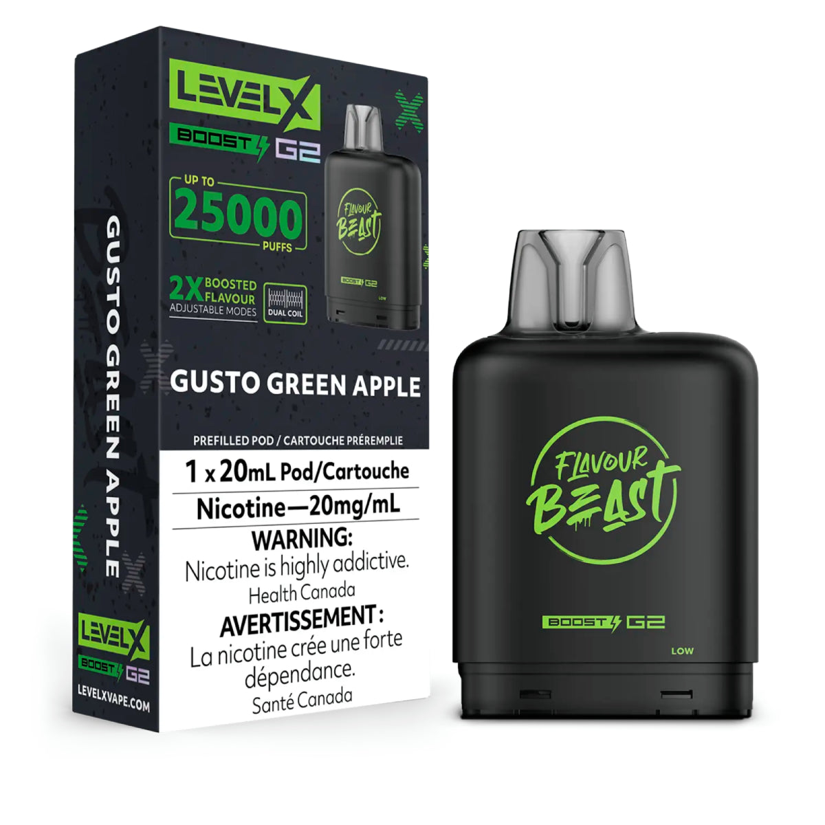 Flavour Beast Level X Boost G2 25k - Gusto Green Apple