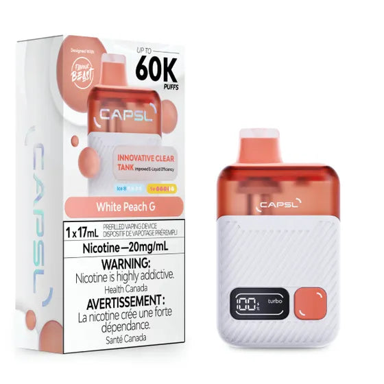 CAPSL vape device and packaging on a white background