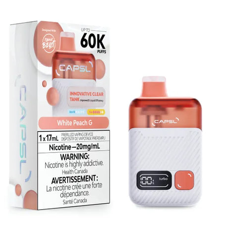 CAPSL vape device and packaging on a white background