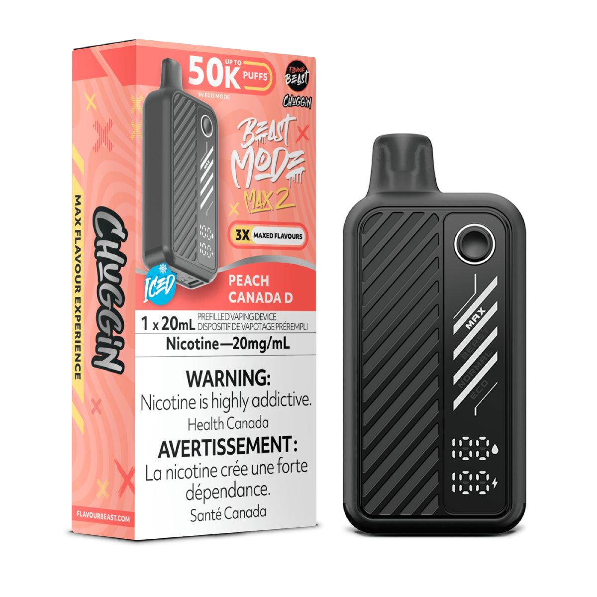 Flavour Beast Beast Mode Max 2 50k - Chuggin' Peach Canada D Iced