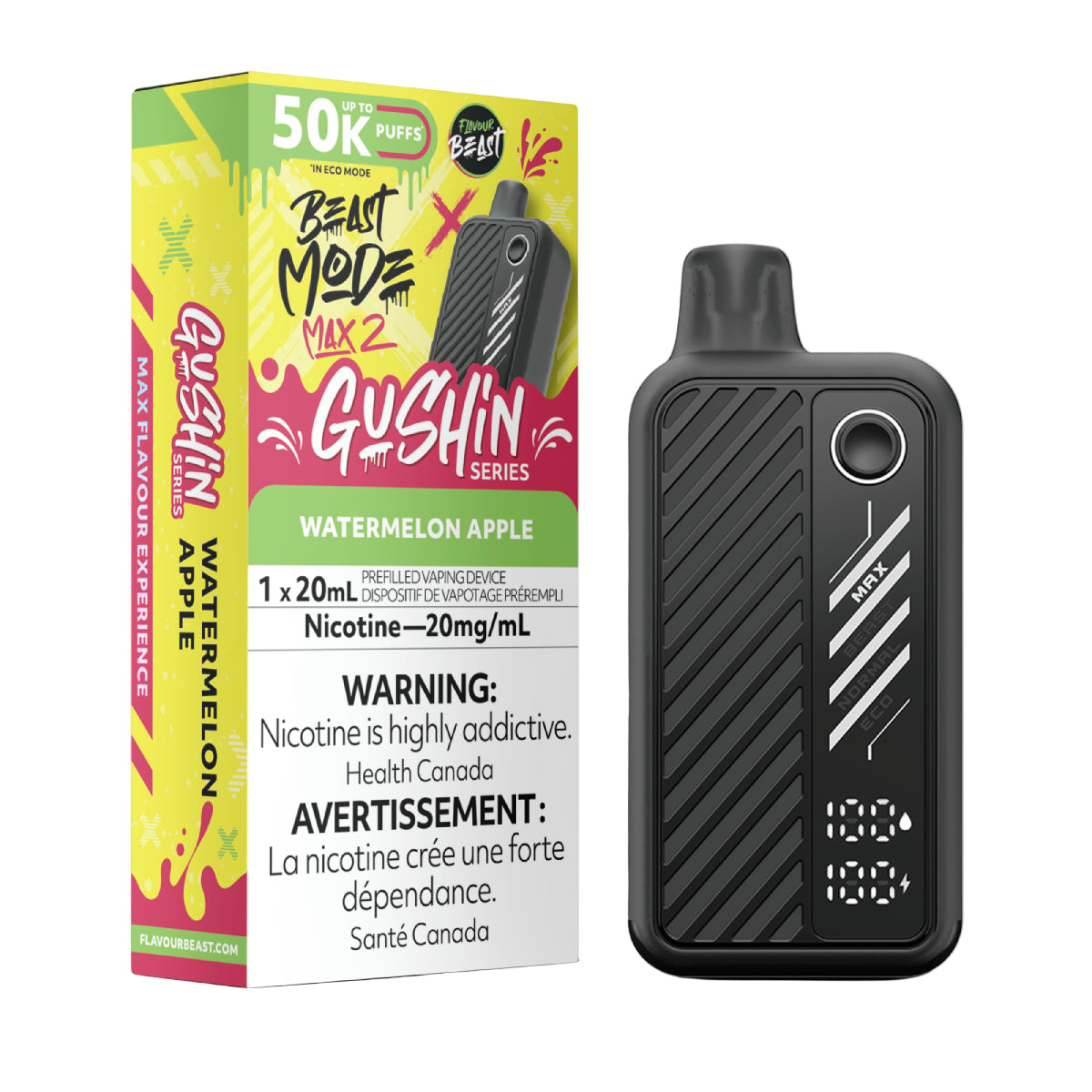 Flavour Beast Beast Mode Max 2 50k - Gushin Watermelon Apple