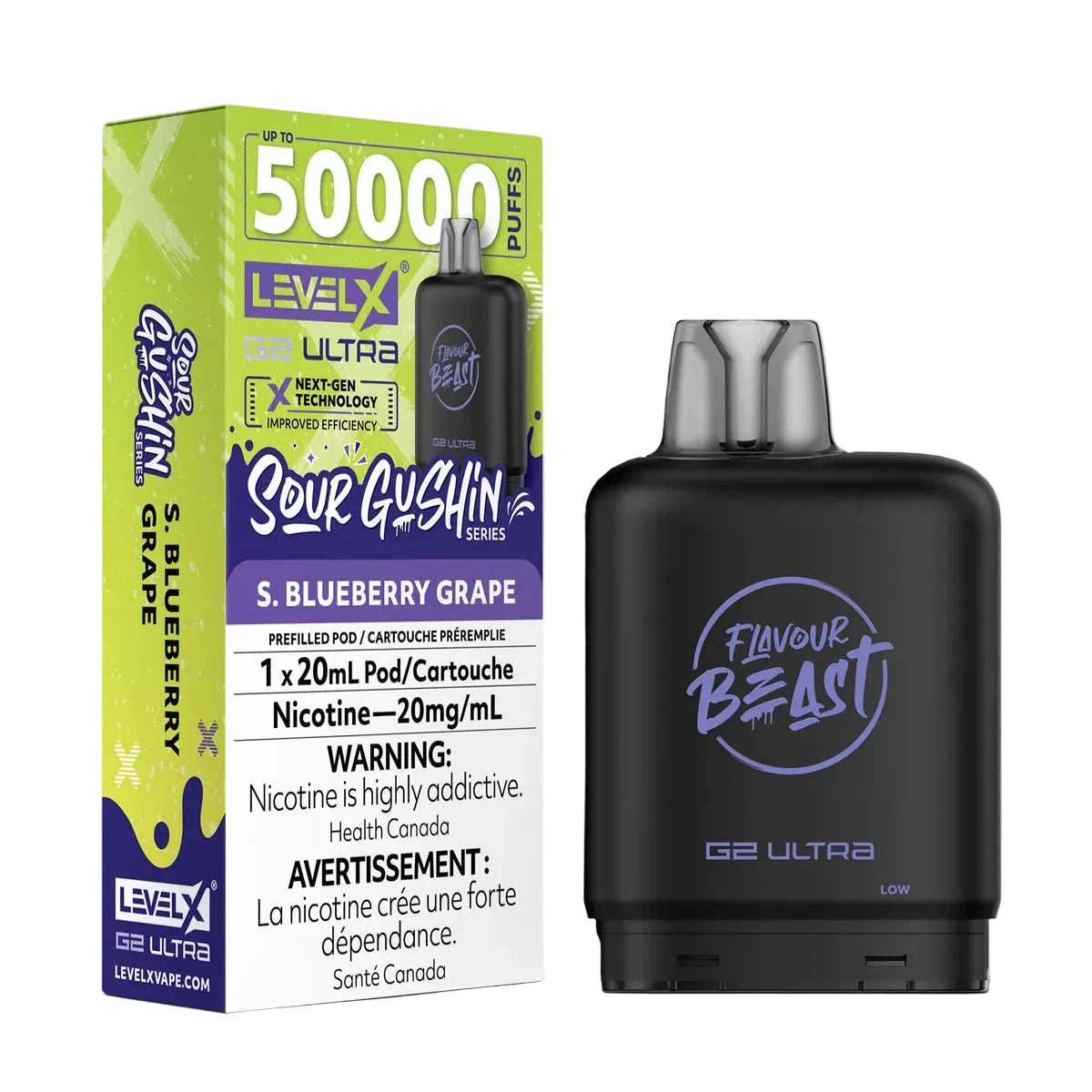 Flavour Beast Level X G2 Ultra 50k - Sour Gushin S. Blueberry Grape (PROV)