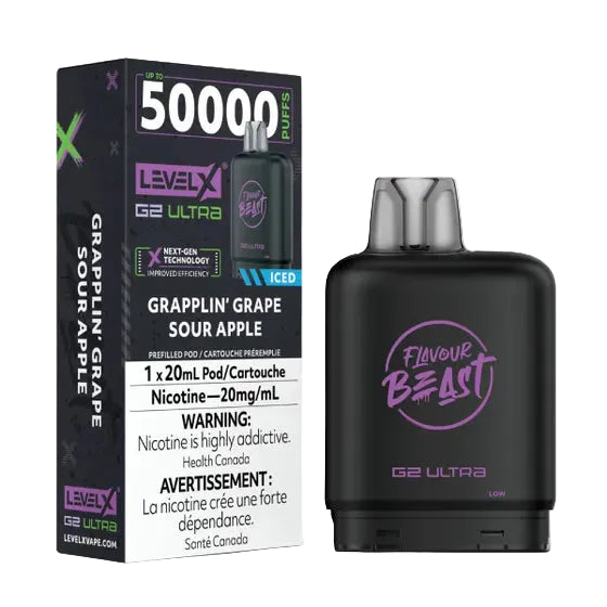 Flavour Beast Level X G2 Ultra 50k - Grapplin’ Grape Sour Apple Iced