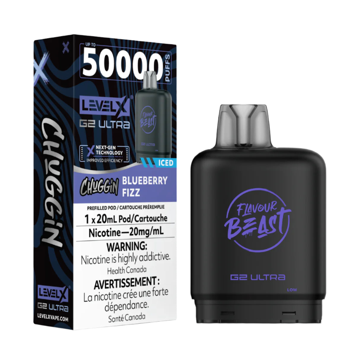 Flavour Beast Level X G2 Ultra 50k - Chuggin' Blueberry Fizz Iced