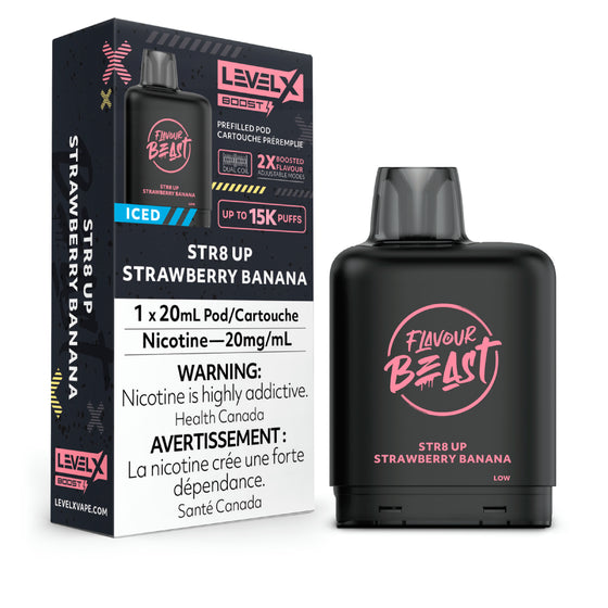 Flavour Beast Level X Boost Pod STR8 Up Strawberry Banana Iced (20 Prime Vape