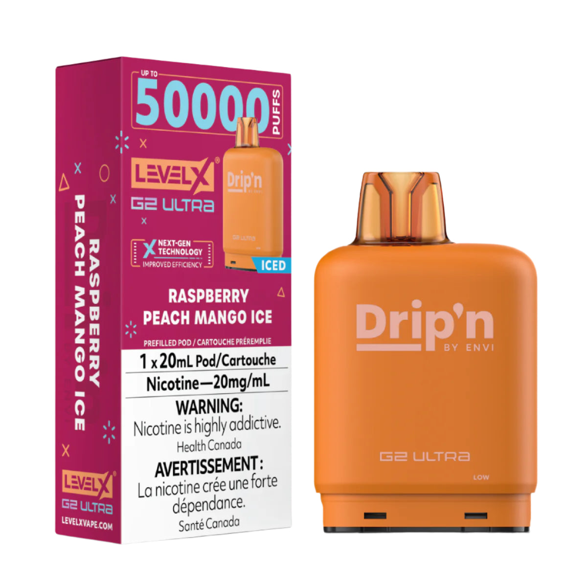 Drip'n Level X G2 Ultra 50k - Raspberry Peach Mango Ice